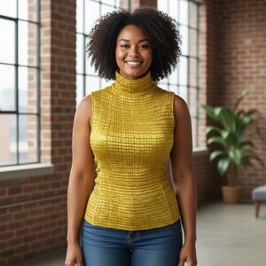 Bright Yellow Pleated Sleeveless Top – Size M